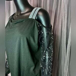 Black Top with Sheer Star Sleeves